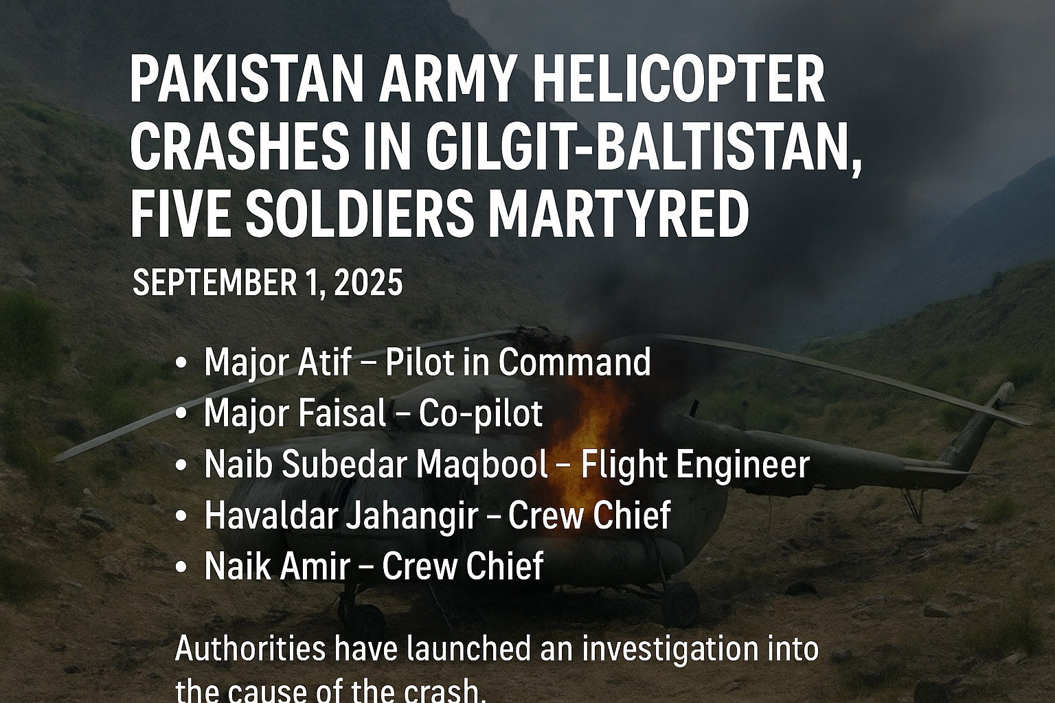 Pakistan Army Helicopter Crashes in Gilgit-Baltistan, Five Soldiers Martyred
